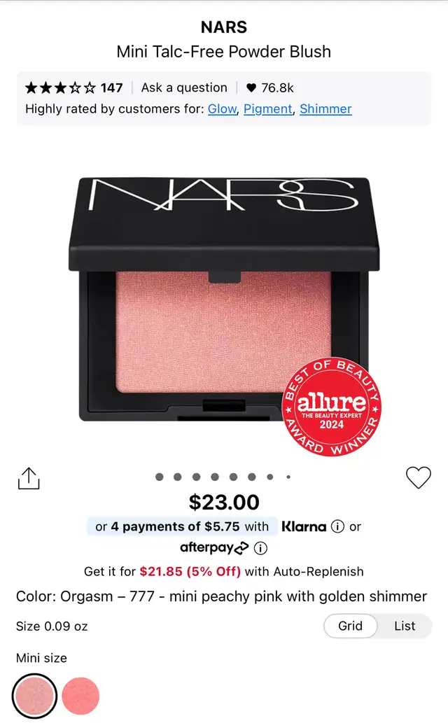 Mini NARS Talc-Free Powder Blush 2.5 ml