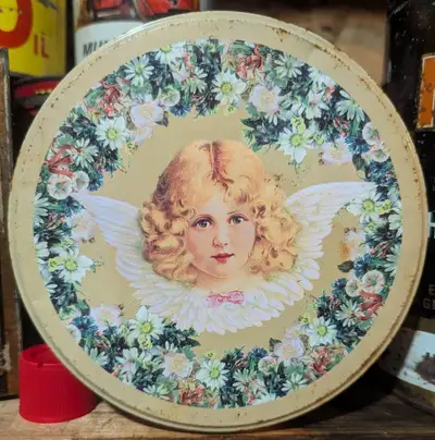 VINTAGE BISCUITS TIN / VINTAGE COOKIES TIN / VINTAGE ANGEL GIRL, View more