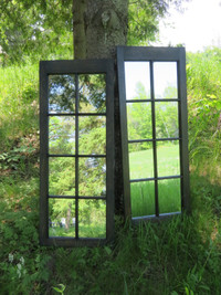 2 x 8 paned Grey stained Vintage Mirror, stunning side by side,