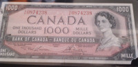 1954 Bank of Canada $1000 one thousand dollar bill bank note