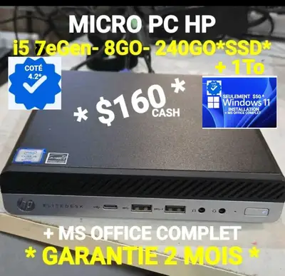 micro pc HP - i5 7eGen- 8GO- 24GO*SSD, View more
