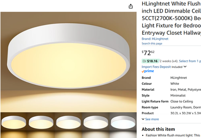 NEW 12" Ceiling Light LED Dimmable White Flush Mount 2700K-5000K, View more