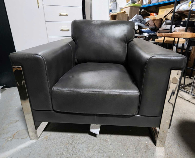 NEW Charcoal Grey  Genuine Leather Chair in Chairs & Recliners in Mississauga / Peel Region