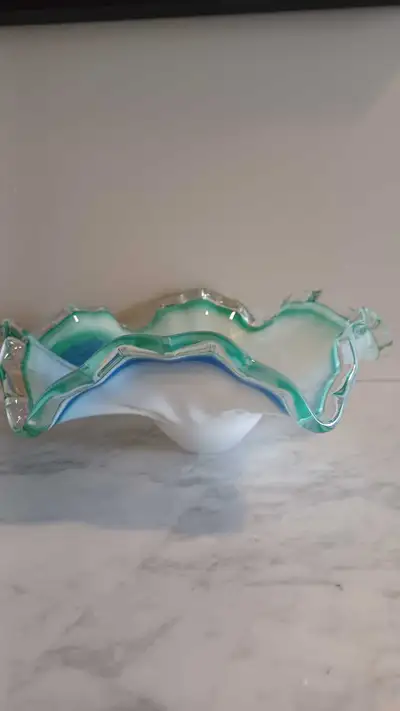 5.5"Tx13"D Murano Glassware Crystal Clear Vintage Glass Bowl, View more