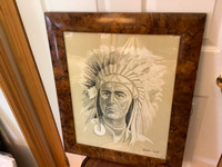 Antiq/Vtg Etching of a Native American Chief by Artist Benville