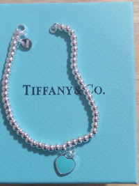 Tiffany 8" sterling silver blue heart bracelet