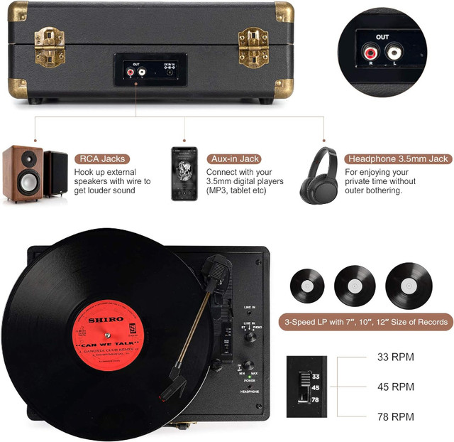 BNIB Vinyl Record Player 3-Speed Bluetooth Suitcase Portable in General Electronics in Markham / York Region - Image 3