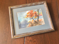 Small Original Watercolour Painting Fall Tree Custom Frame Art