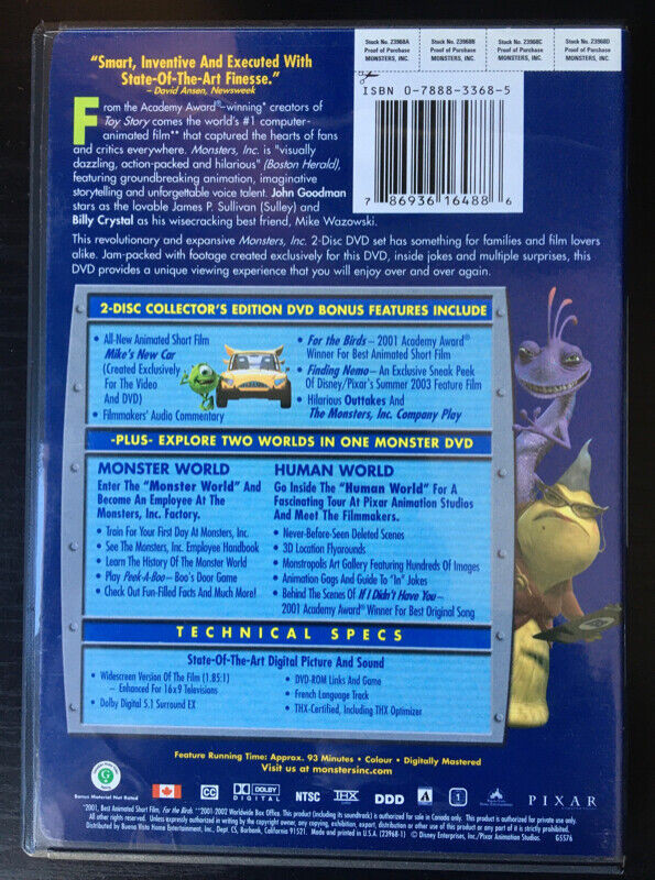 DVD - MONSTERS, INC. (widescreen, 2 disc edit., angl./franç.) dans CD, DVD et Blu-ray  à Ville de Montréal - Image 2