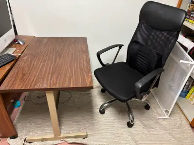 Computer desk is 3 feet by 2 feet. Wooden top in good condition. Legs are steel and somewhat heavy....