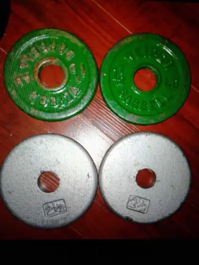 Iron weight plates: 2x 2.5 lbs + 2x 1.5 lbs  - $10 total , View more
