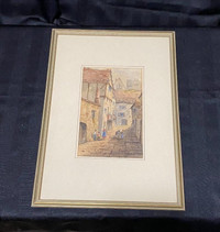 "A Village Lane" A Fabulous Original Antique Watercolor Painting