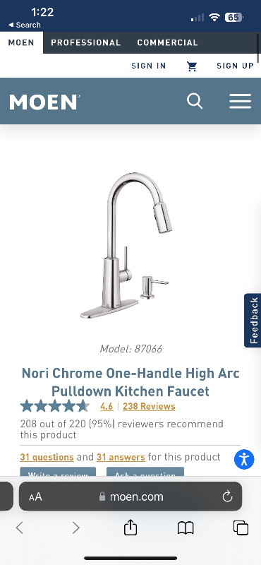 MOEN Nori Kitchen Faucet with Soap Dispenser in Plumbing, Sinks, Toilets & Showers in Delta/Surrey/Langley