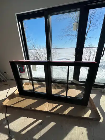 FenplastBlack 67'' L x 37 1/2'' H NEW window, fenêtre noir neuve, View more