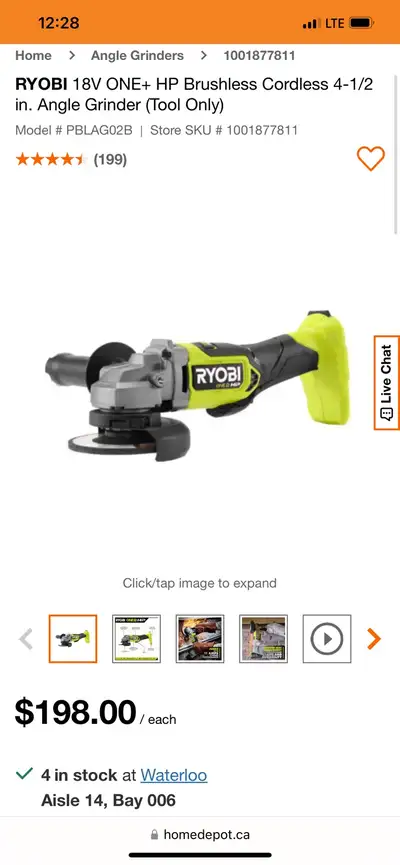 RYOBI 18V ONE+ HP Brushless Cordless 4-1/2 in. Angle Grinder (Tool Only) BRAND NEW IN BOX SEALED! So...