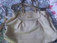 Large Leather Coach Purse Neutral beige tan color with 2 straps