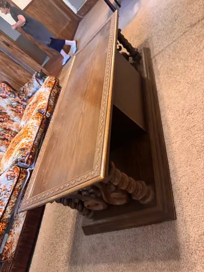Vintage Solid Wood Coffee Table with Carved Details, View more