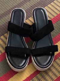  Women’s brand new black espadrille wedge sandals, size 39