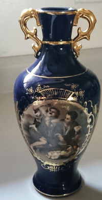 Vintage Quality Limoges Cobalt Blue / Gold Vase Victorian Scene