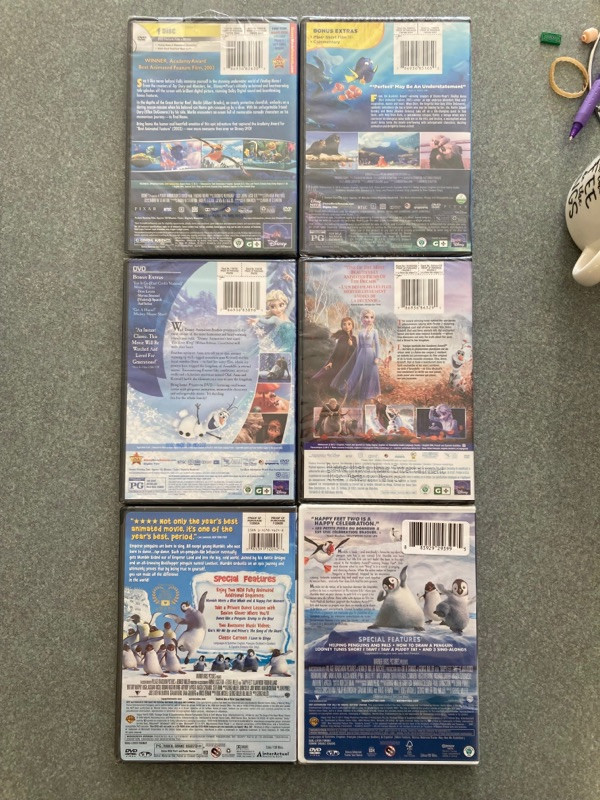 new sealed Disney DVDs Frozen 1 2 Happy Feet Finding Nemo Dory  in CDs, DVDs & Blu-ray in La Ronge - Image 2