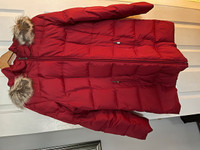 Burgundy Coat With Removable Fur Collar and Hood
