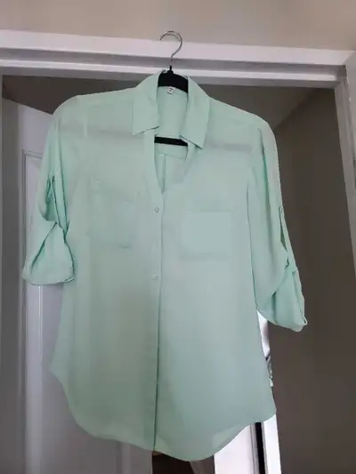 Mint green button up blouse, View more