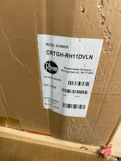 RHEEM CONDENSING TANKLESS WATER HEATER 199. 000 B T U AS BRAND NEW $ 800