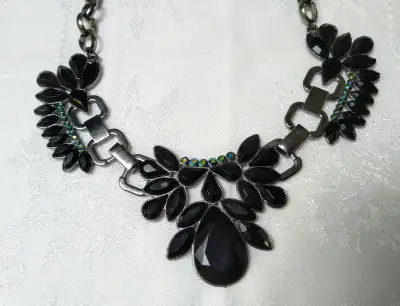 Vintage Necklace Jet Beads Black nickel plating, View more