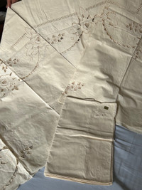 Vintage beautiful beige colour embroidered tablecloth