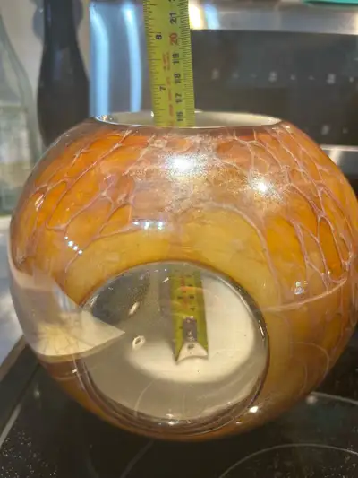ART GLASS FLOWERS VASE / CANDLE HOLDER HANDBLOWN CARAMEL & W, View more
