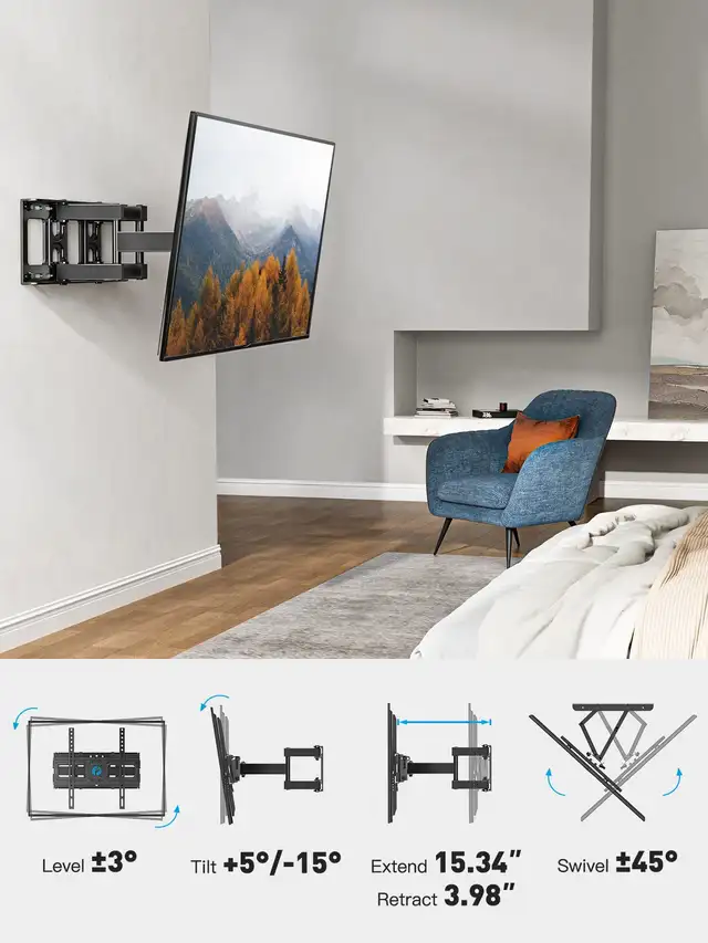 Pipishell Full Motion TV Wall Mount for 26-65” TVs - Up to 99Lbs in Video & TV Accessories in Markham / York Region - Image 7