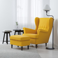 IKEA strandmon yellow chair and ottoman 
