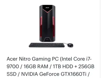 Acer Nitro Gaming PC (Intel Core i7 +Moniteur MSI 165Hz 1ms, View more