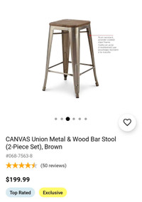 Set of 2 CANVAS Metal & Wood Bar Stools