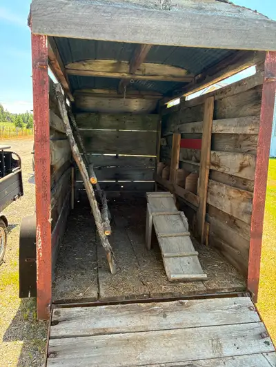 Small farm trailer adapted to use as a portable chicken coop for the summer months. No longer needed...