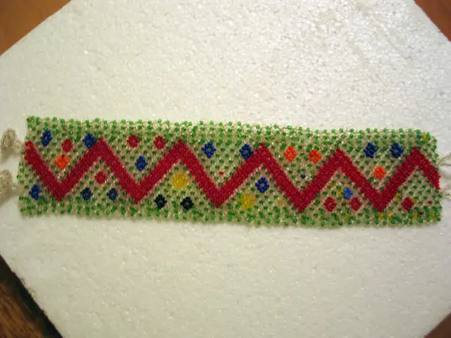 Beaded Wristband Green and Red