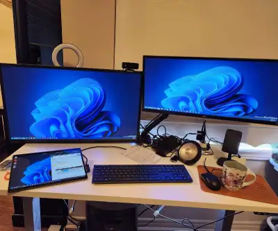 Dual Monitor 32" and 29" widescreen setup with mount included, View more