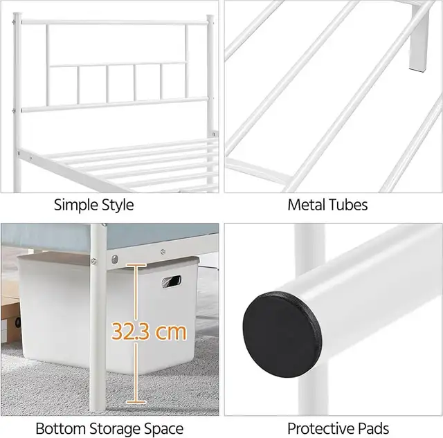 Yaheetech white Twin Size Metal Platform Bed Frame Headboard in Beds & Mattresses in Markham / York Region - Image 7