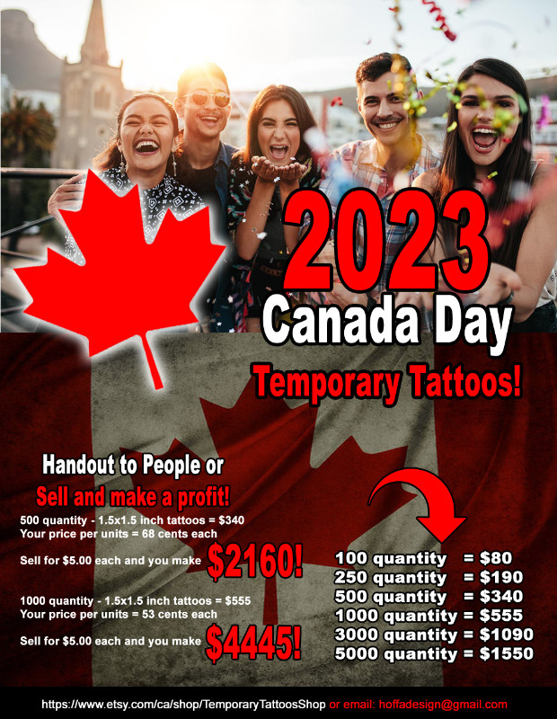 Canada Day temporary tattoos July 1st 2023 Fake tattoo Leaf in Arts & Collectibles in Sarnia