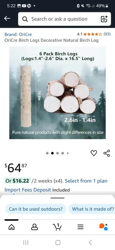 Birch logs  For decoration 12 pack, View more