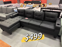 Brand new black faux reversible sectional sofa on sale 