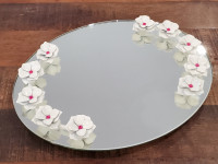 Retro Vanity Mirror Tray with Pretty Flowers