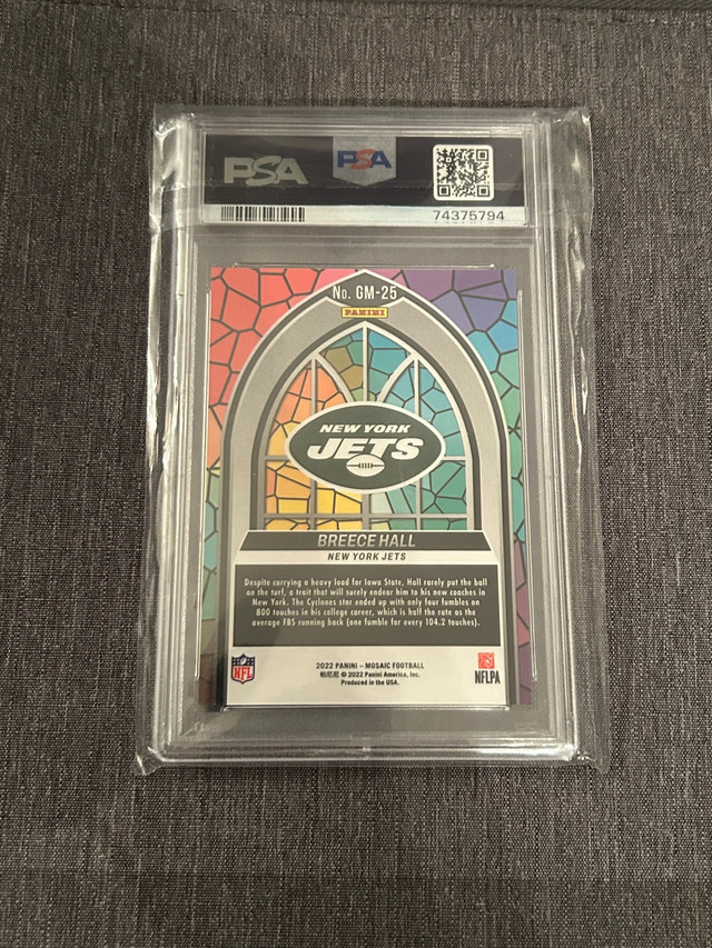 Breece Hall Stained Glass ROOKIE CASE HIT PSA 9 Jets in Arts & Collectibles in Calgary - Image 2