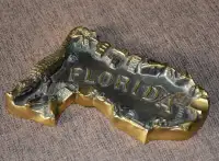 Rare vintage alligator crocodile ashtray brass bronze - Florida