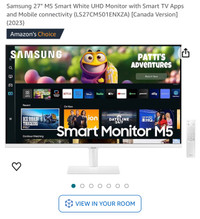 Samsung 27" M5 Smart White UHD Monitor with Smart TV Apps and Mo