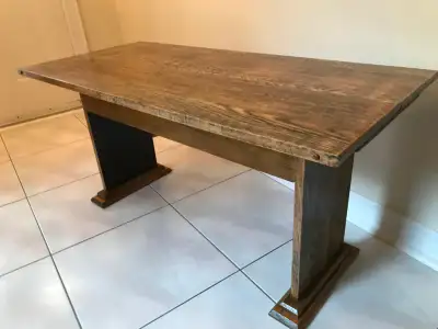 NEW PRICE .. Solid Oak Trestle Style . Table .. Bench ..TV Stand, View more