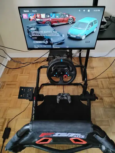 PS5 disc Sim racing Bundle - Monitor, stands, chair, controls, View more