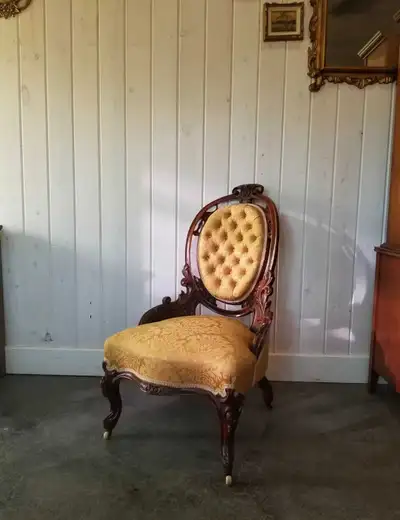 "Miss Goldie" from the mid-late 1700's Stunning wooden carved frame and gold upholstery I was told t...
