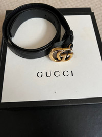 Women's Slim Gucci  LEATHER BELT WITH DOUBLE G BUCKLE Size 70