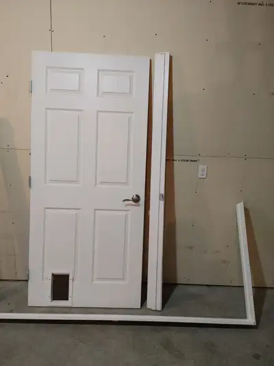 36x80 exterior door with the frame, 4" jamb, comes with a little cat opening. Handle comes with the...
